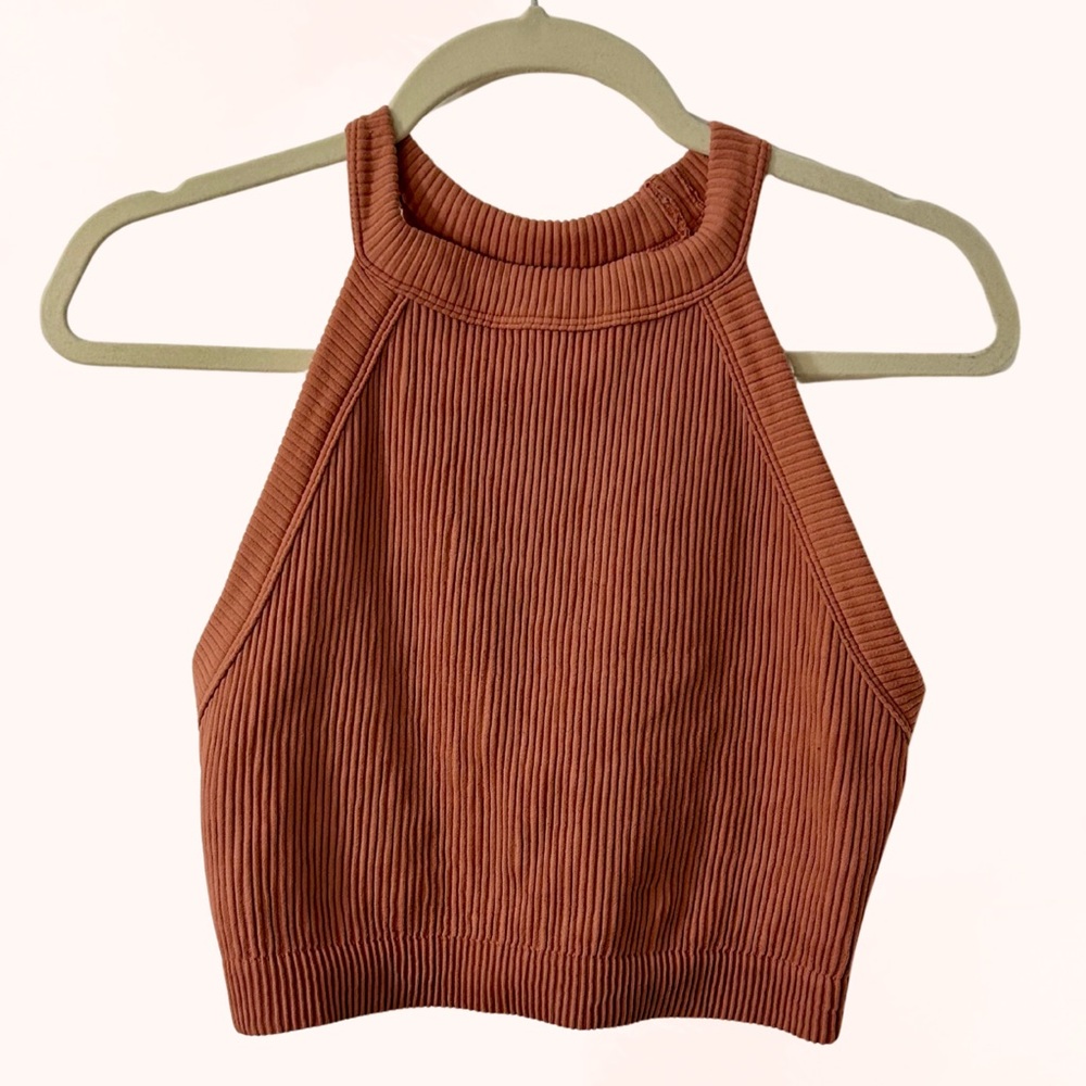Aerie Superchill Ribbed Halter Crop Tank | Blush Pink | Size XL